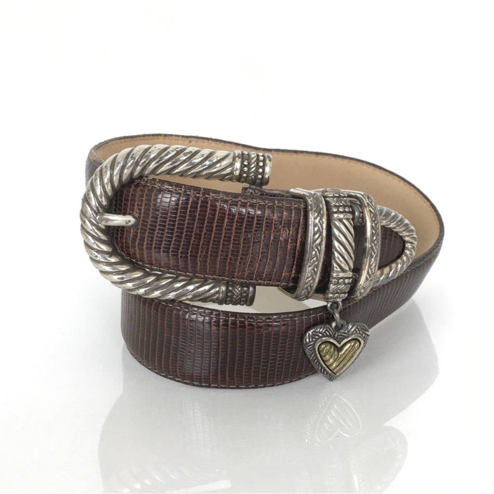 Brighton Brown Leather Belt Snakeskin Embossed Women’s Size S Preppy Old Money